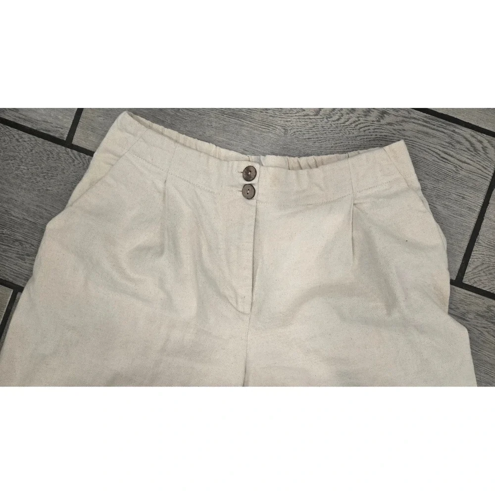 Zara Cream Cotton Linen Blend Wide Leg Cropped Pants Pleated High Waist Small